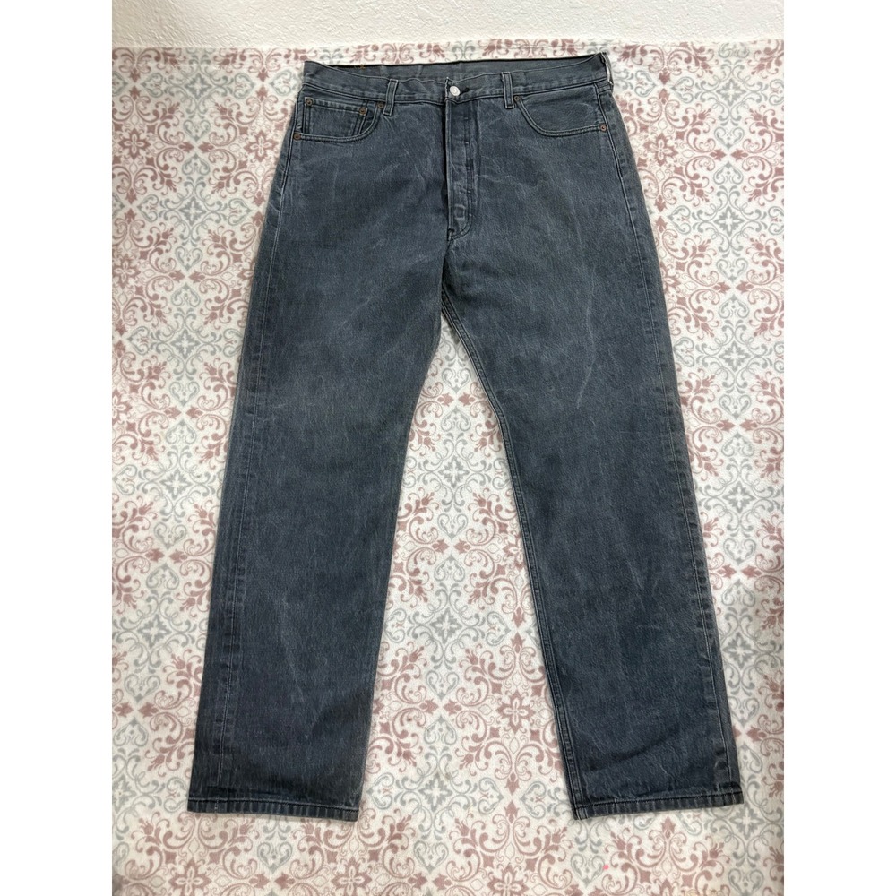 Levis 501 Original Fit Jeans Mens 38x34 Faded Black Straight Leg Button Fly Deni